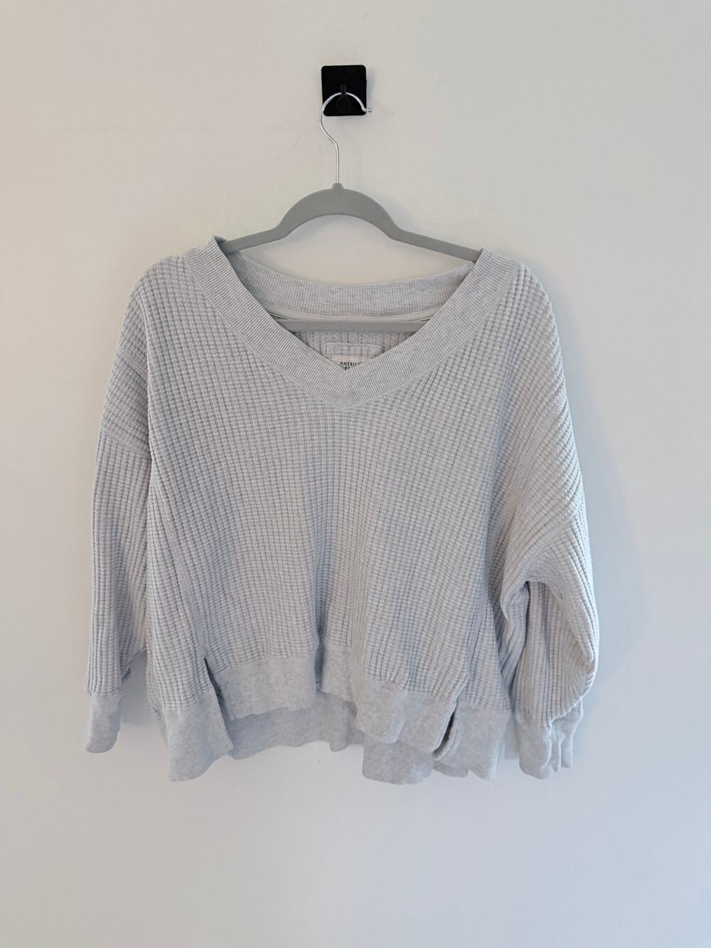 Aerie Waffle Knit Thermal Casual Gray Pullover Sweater-Size XS